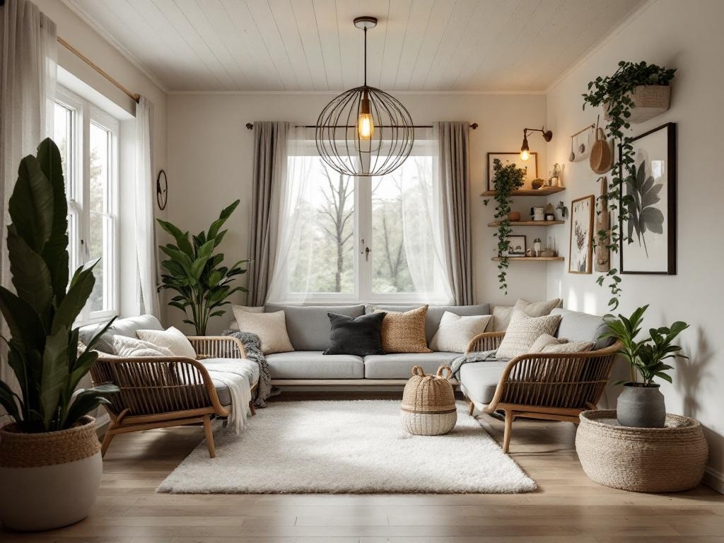 Cozy living room with modern lighting and stylish decor.