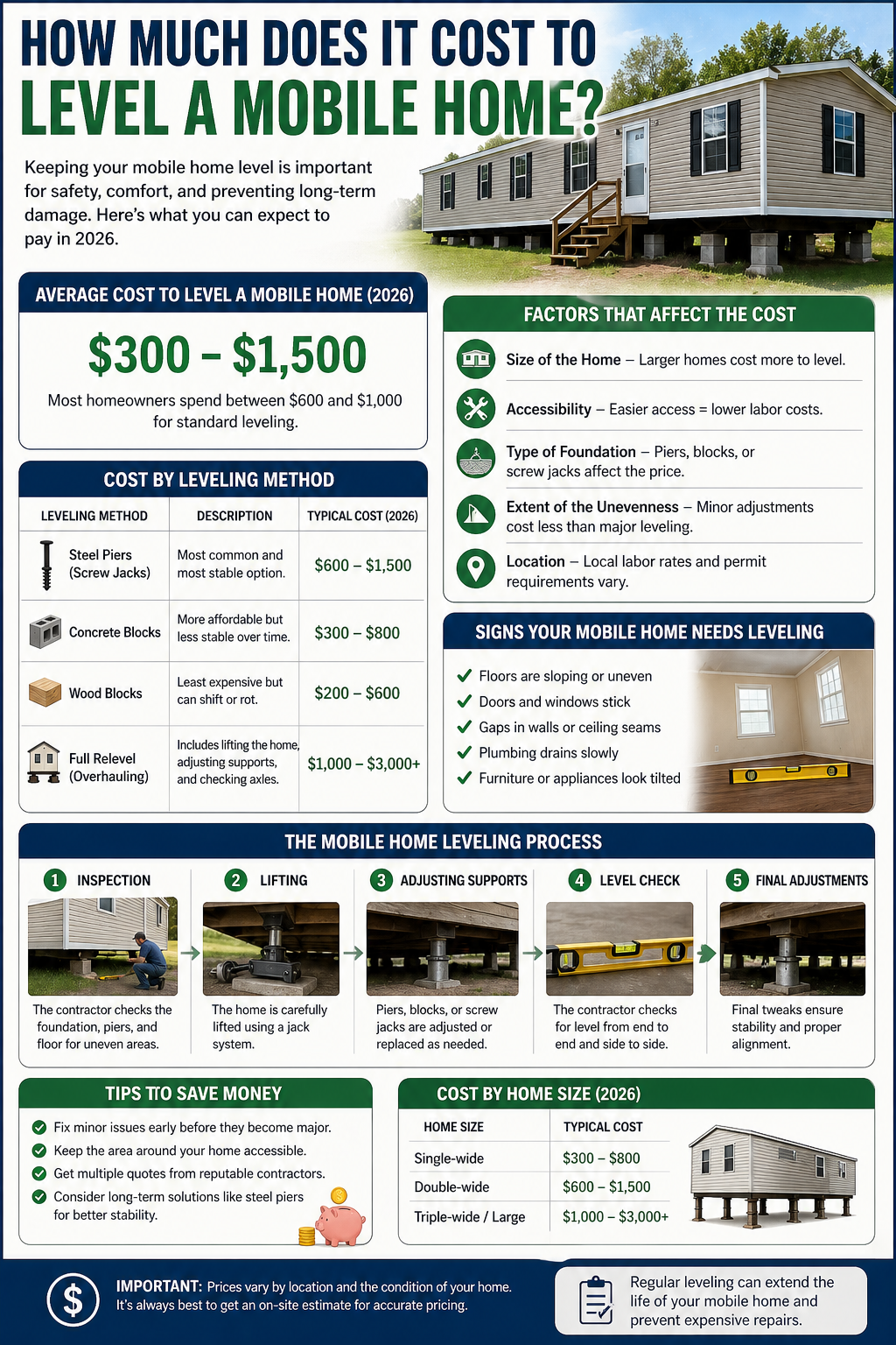 How Much Does It Cost to Level a Mobile Home? (2026 Breakdown)